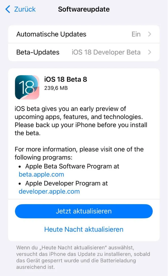 浏阳苹果手机维修分享苹果 iOS / iPadOS 18 开发者预览版 Beta 8 发布 